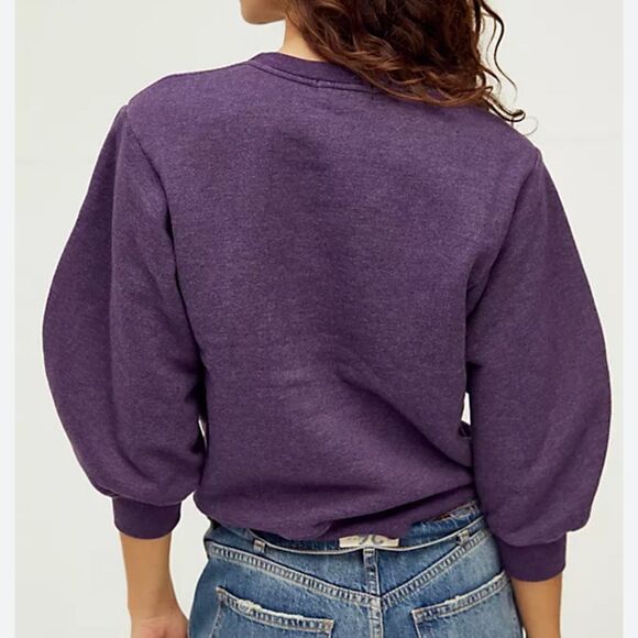 AGOLDE Thora Sweatshirt Cropped Grape Heather Crewneck 3/4 Sleeve Sz medium - Picture 14 of 14
